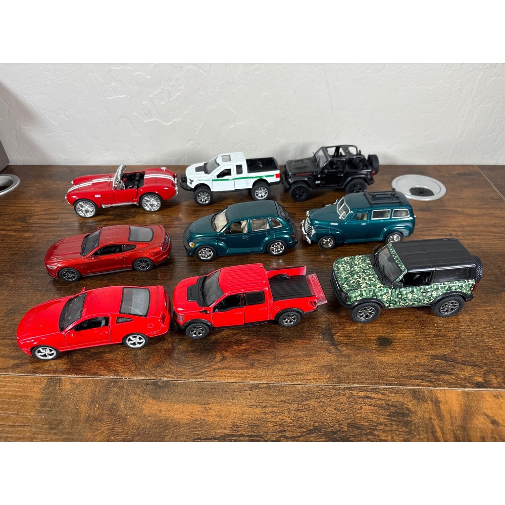 9pc Diecast Toy Car Lot Ford Mustang Jeep Wrangler F-150 Bronco PT Cruiser Mixed
